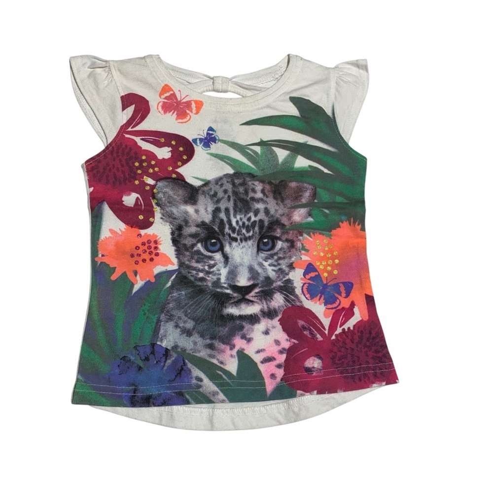 Girls' Jungle Print Top with Leopard and Butterflies